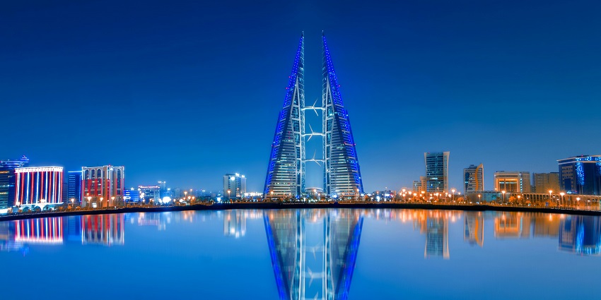 Iconic twin towers with unique wind turbine design in Bahrain.