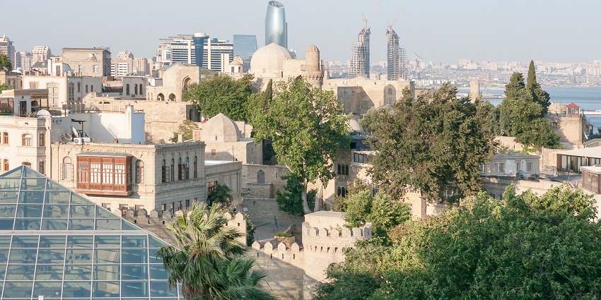 Scenic promenade along the Caspian Sea with the beautiful view at baku boulevard.