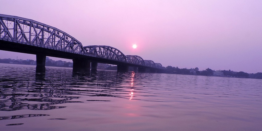 A view of the Bally Bridge near Bibhutibhushan Wildlife Sanctuary, West Bengal.