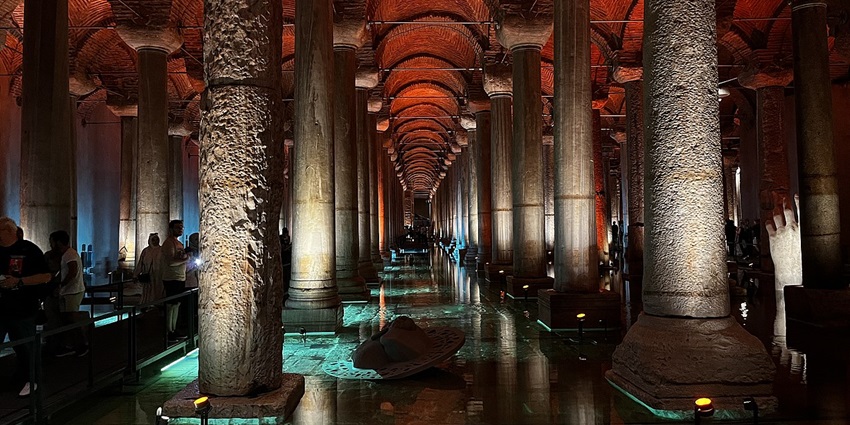 Ancient underground reservoir with impressive columns and historical significance.