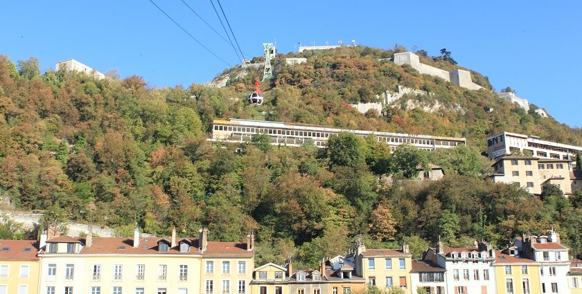 Picturesque view of Bastille Fort with panoramic views of Grenoble Alps duirng day time