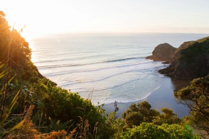 Image of beach view from top hill - Explore serene and calm beaches in New Zealand