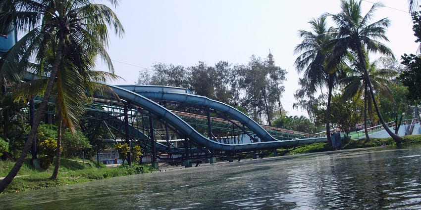 A picture of the nicco park water park taken from the swimming pool