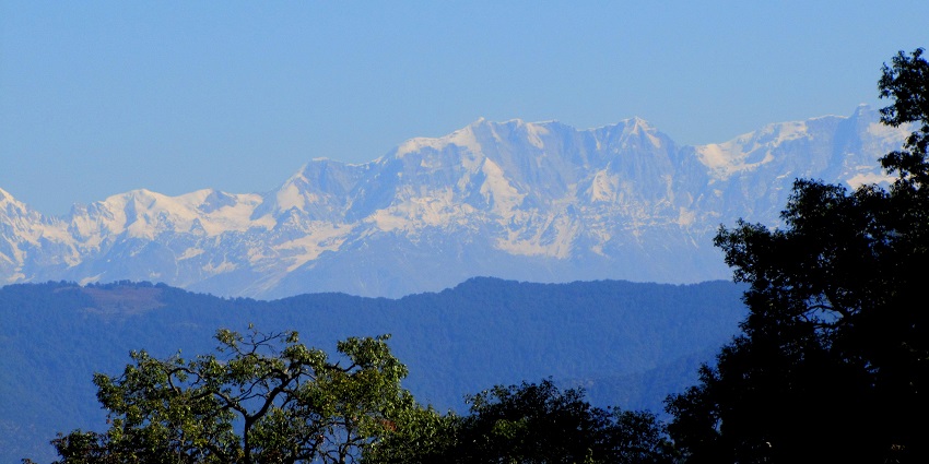 A magnificent view of the Garhwal Himalayas in Uttarakhand where the temple is located.