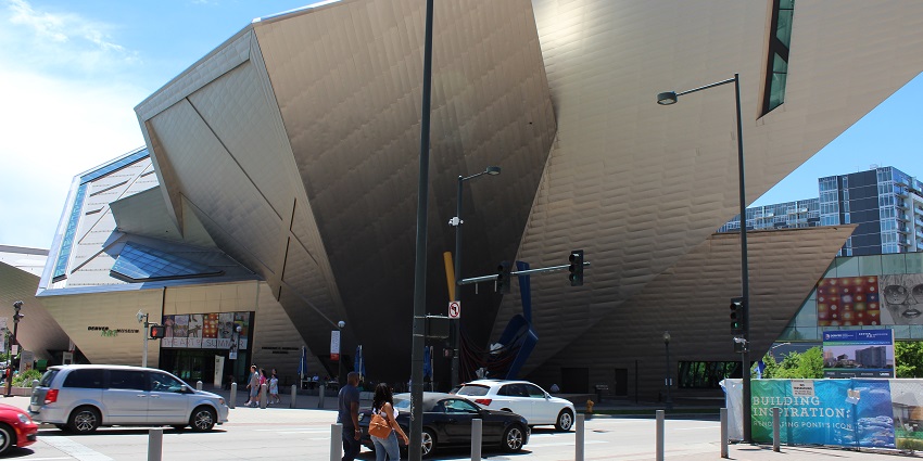 Entrance to Denver Art Museum's Frederic C. Hamilton Building with angular design
