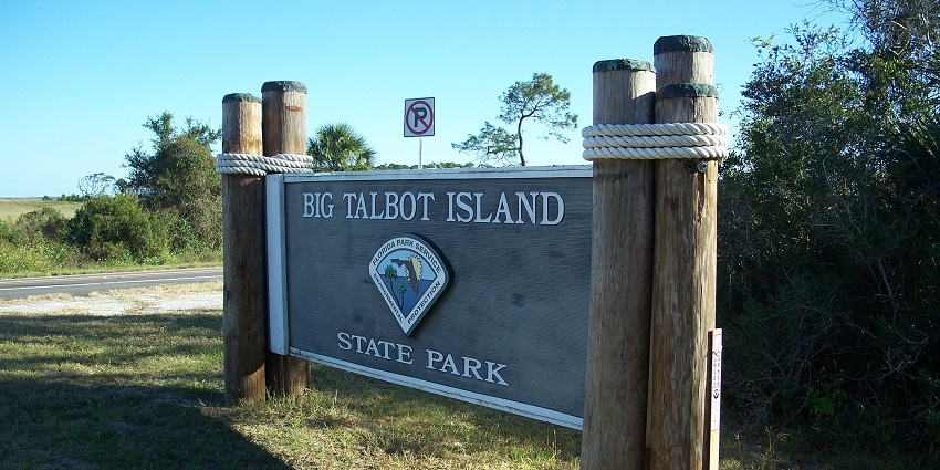 Signboard showing Big Talbot Island State Park, one of the beaches near Jacksonville.