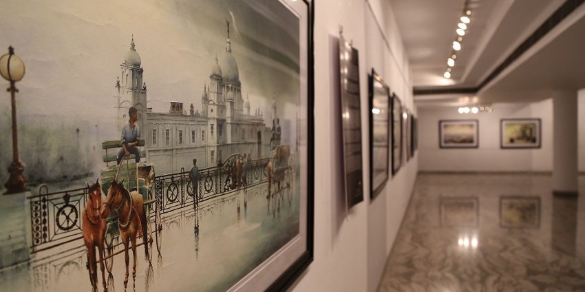 A picture of Arup Lodh's 14th solo exhibition at the Art museum Kolkata, held at Birla Academy