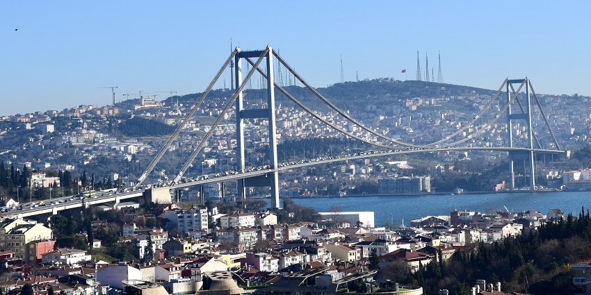 Landmark suspension bridge connecting Europe and Asia in Istanbul.