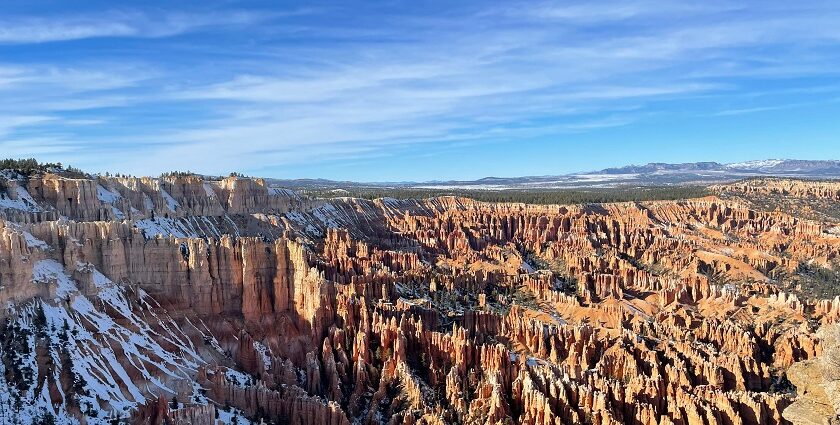 An image of an aerial view of Bryce Canyon National Park's unique rock formations.