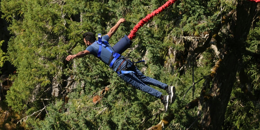 An image of a person on the bungee trampoline, one of the top adventure sports in Kolkata.