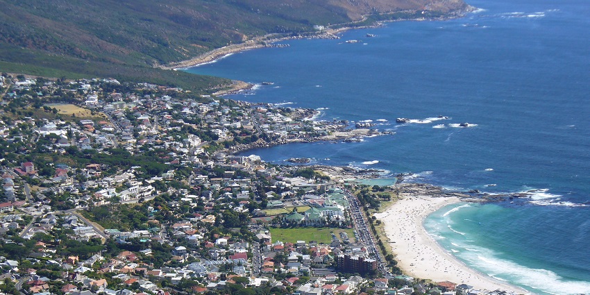 An aerial picture of Camps Bay, one of the best South African beaches.