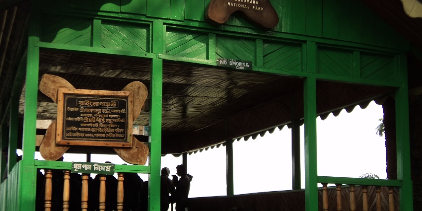 An image of Rhino Point Watch Tower that comes on the way of jungle safari.
