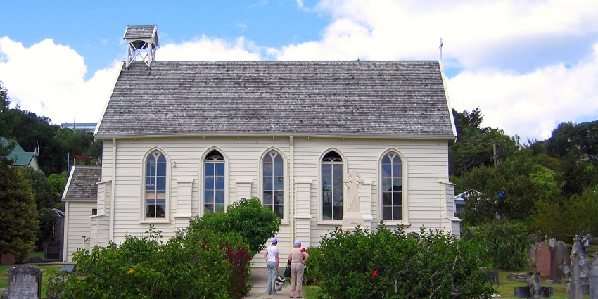 The simple architecture of Christ Church located in the Bay of Islands, New Zealand