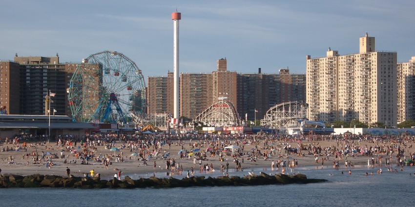 Coney Island with beaches near New York with distance, with its iconic amusement park