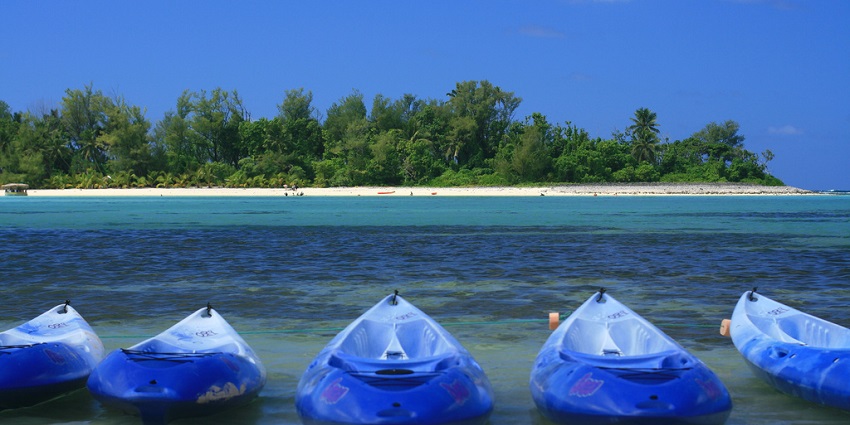 Kayak boats at the famous Cook Islands near New Zealand