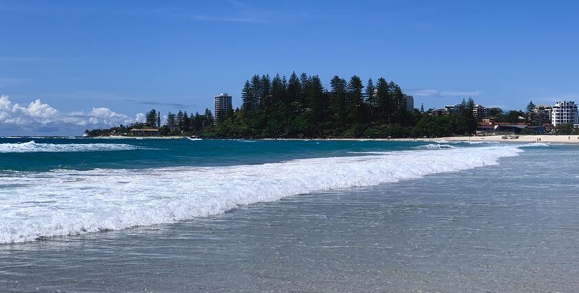 The Coolangatta Beach looks stunning with its lovely waves on a sunny day