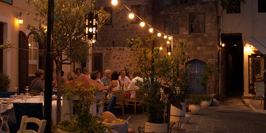 Take walks through Rhodes old town at night to celebrate Valentine's Day in Greece.