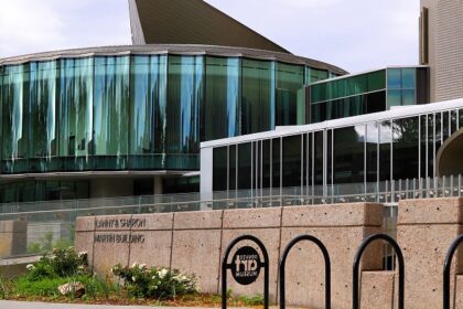 Exterior view of the Denver Art Museum, featuring modern architecture and a unique design