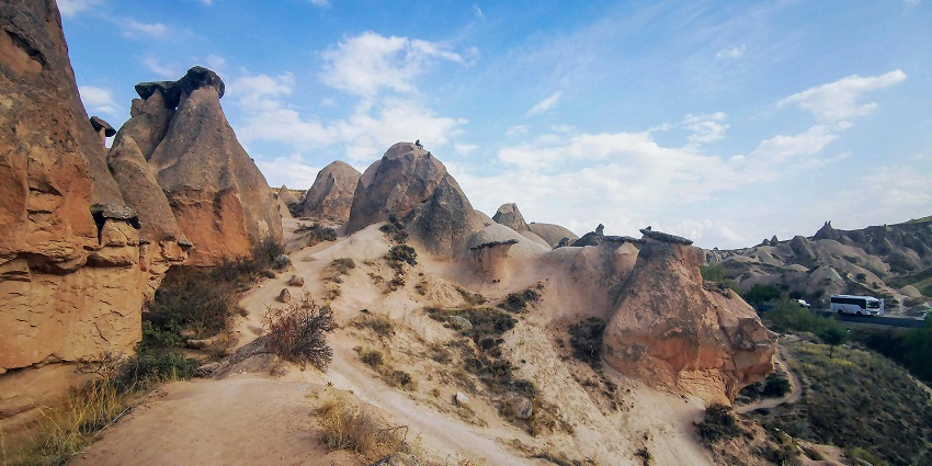 Sculptural rock formations resembling animals and unique natural shapes in turkey.