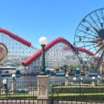 View of Disney's California Adventure Park with Ferris wheel and roller coaster rides