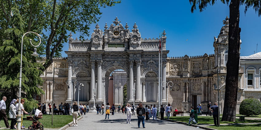 Dolmabahçe Palace, an ornate palace with European architectural style and lavish interiors.