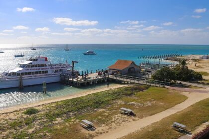 A panoramic view of Dry Tortugas National Park showing the historic Fort Jefferson.