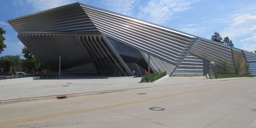 A picture of modern architectural masterpieces at the Eli and Edythe Broad Art Museum.