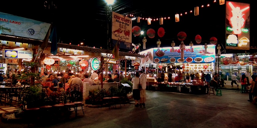 Scenic snapshot of the beautiful Krabi night street in the scenic city settings