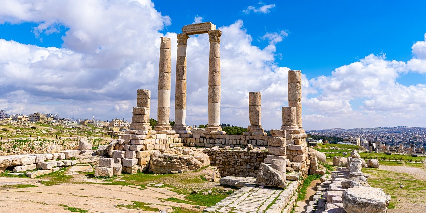 Things to do in Amman Jordan include exploring the hilltop site with ancient ruins and panoramic city views.