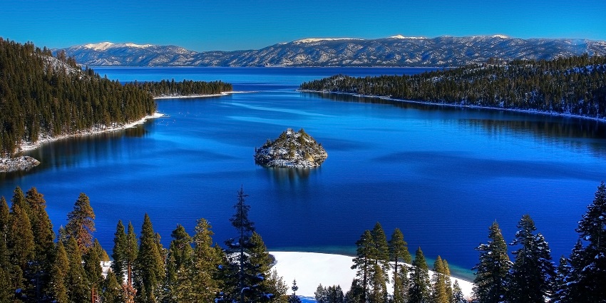 A picturesque view of the Emerald Bay around Lake Tahoe in California, USA.