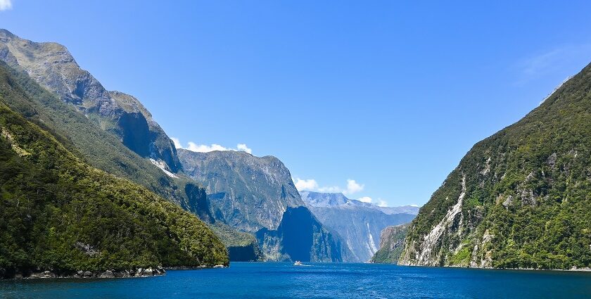 The mesmerising lakes and fjords of the scenic Fiordland National Park in New Zealand.