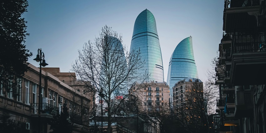Snapshot of the iconic flame towers in the beautiful capital city of Baku