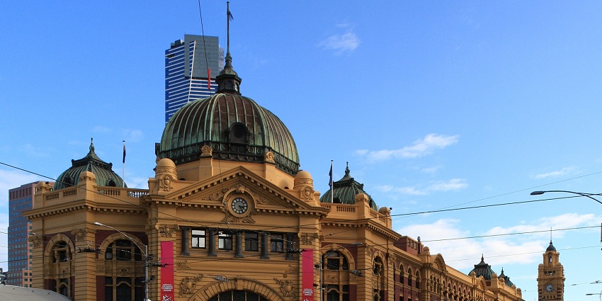 A glimpse of Flinders Street Railway Station, Australia's oldest and fourth-largest train station.