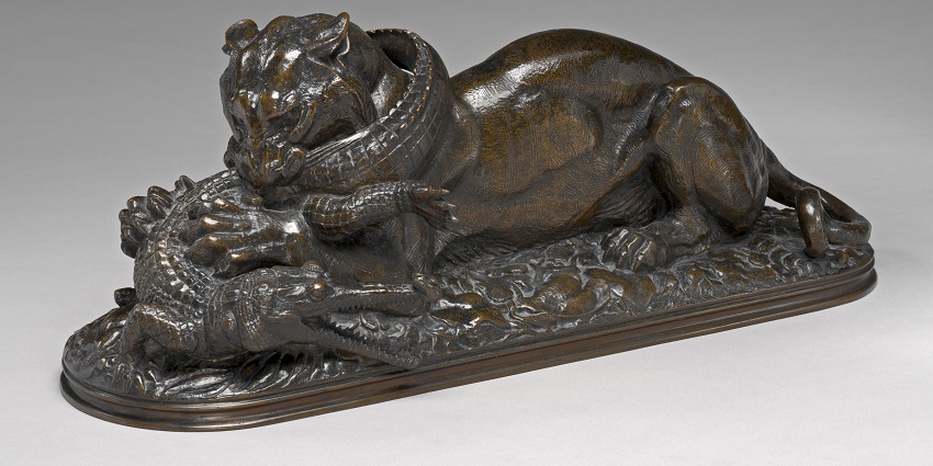 A picture of a historical Tiger Devouring a Gavial of the Ganges
