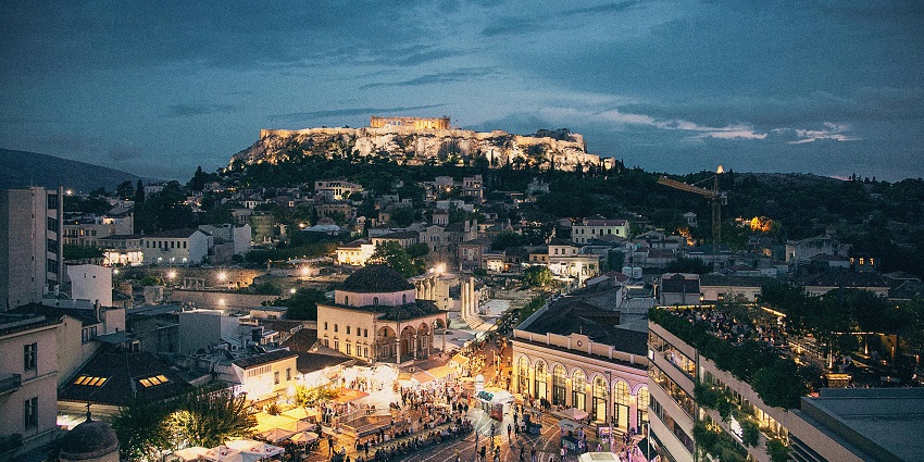Image of Gazi Athens with buildings and showcasing vibrant nightlife