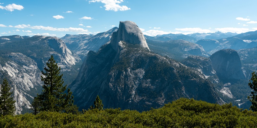 Panoramic view from Glacier Point, a tourist attraction near Yosemite National Park.