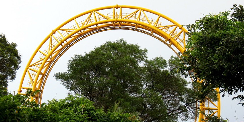 View of the Golden Arch near Apartheid Museum, South Africa, surrounded by beautiful landscape