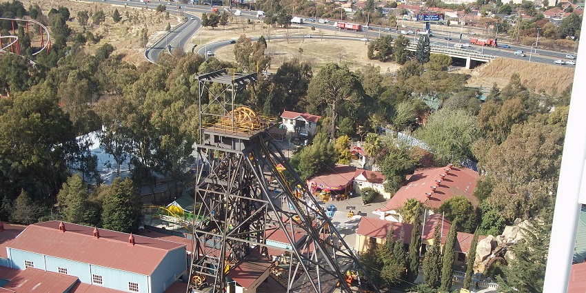 A thrill ride at Gold Reef City, one of the places to visit in Johannesburg, South Africa.
