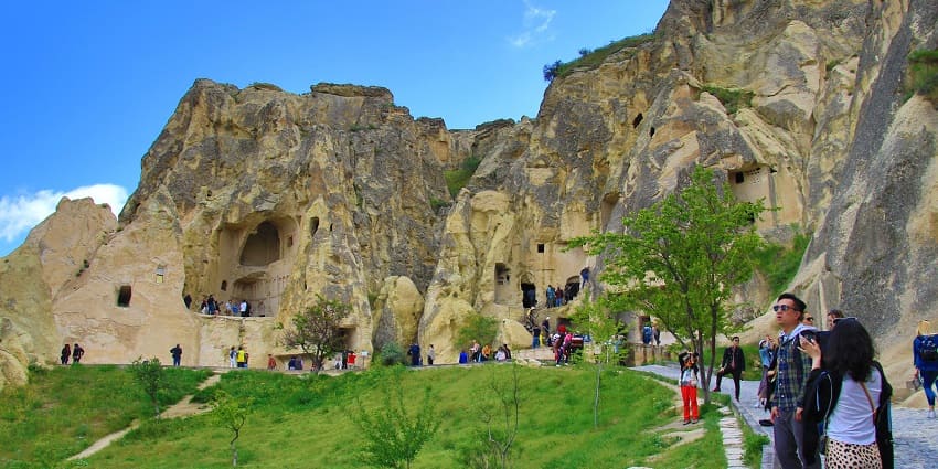 Places to visit in Cappadocia include cave churches and monasteries with stunning frescoes and architecture