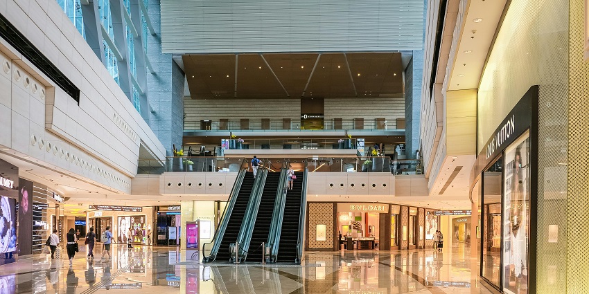 Spacious mall with popular brands and vibrant food court.