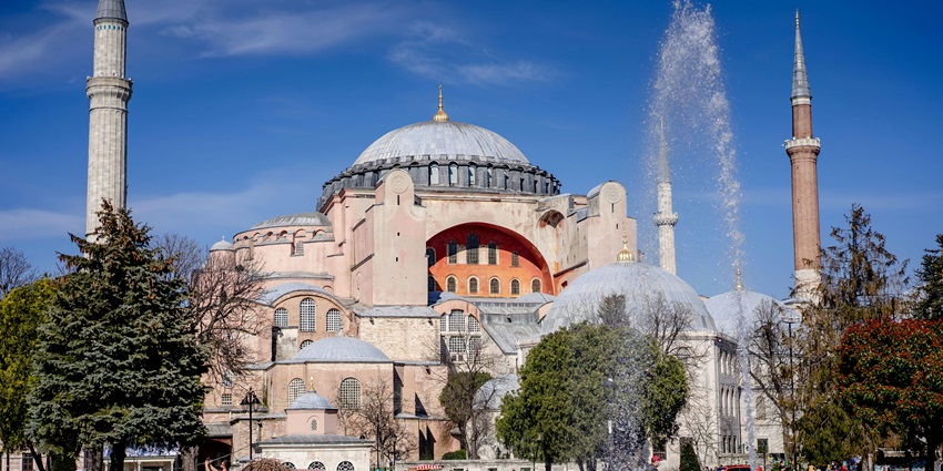 conic historic landmark blending Byzantine, Ottoman architecture and religious significance.