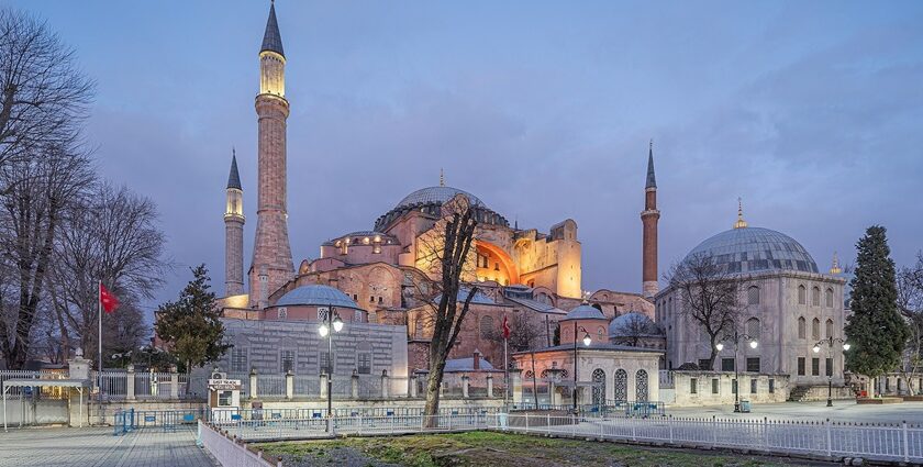 Hagia Sophia Mosque with stunning mosaics, arches, and history.