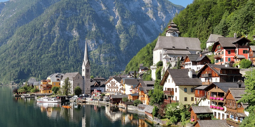 An image of Hallstatt’s lakeside view highlighting it among places to visit in Austria.