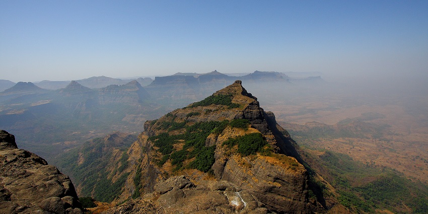 A scenic view from the Kalbhairav pinnacle on the Bhandardara Trekking route.