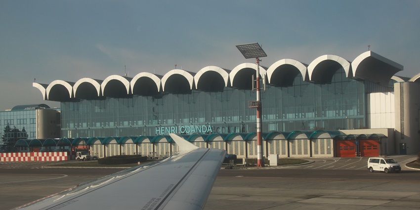 Henri Coandă International Airport from the window of an aeroplane with unique architecture