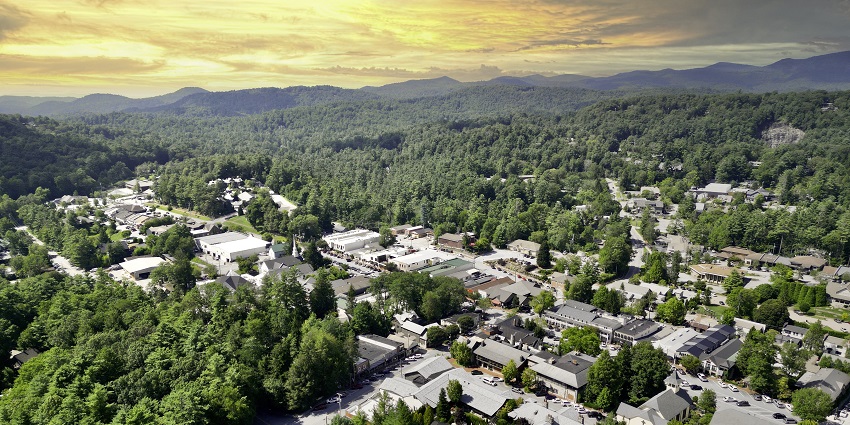 A top view of the town of Highlands, North Carolina, one of the best hill stations in USA.