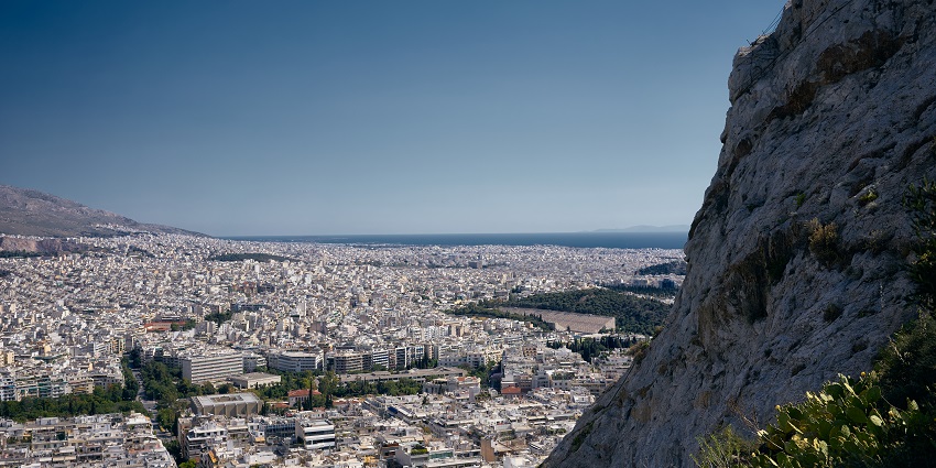 The City of Athens and the Saronic Gulf from Mount Lycabettus with distant coastline