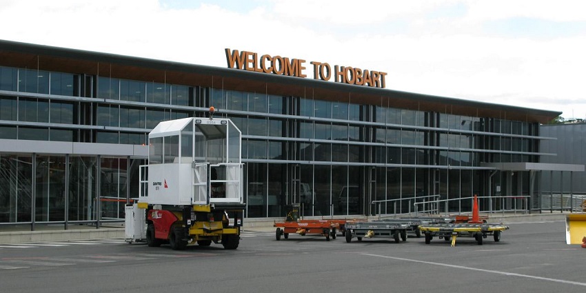 An aerial view of the Hobart Airport in Australia which offers seasonal international services.