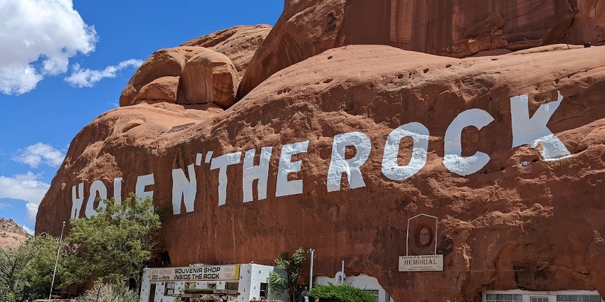 A view of Hole N' The Rock, a great place to visit near Arches National Park