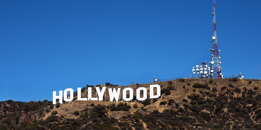 The Hollywood Sign perched on the Hollywood Hills in Hollywood, Los Angeles, California
